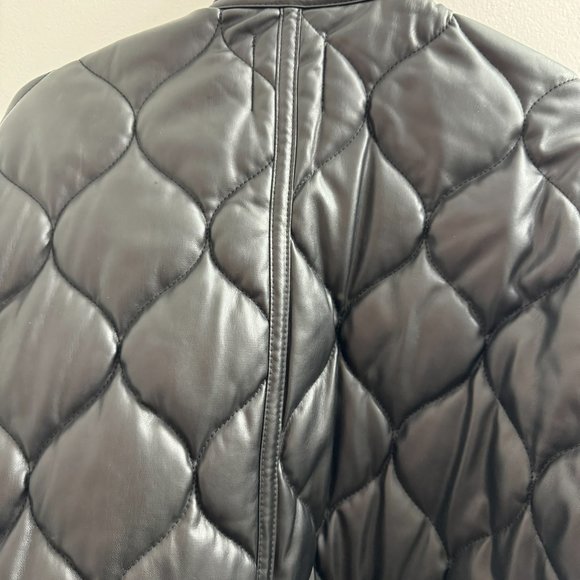 Zara Vegan Leather Quilted Padded Puffer Jacket Blogger Fav Black Sz Small - Picture 5 of 6